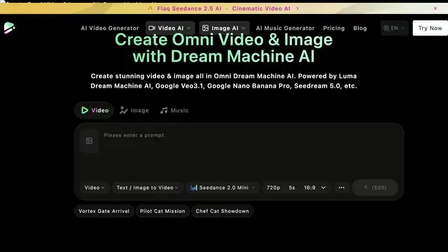 Dream Machine AI website preview