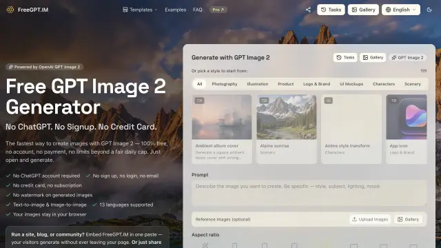 Free GPT Image 2 website preview