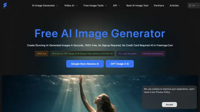 Free AI Image Generator website preview