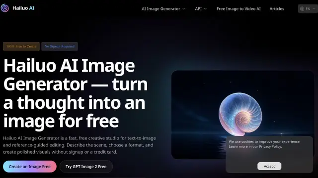 Hailuo AI Image Generator website preview