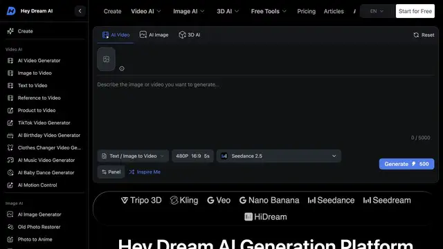 Hey Dream AI website preview