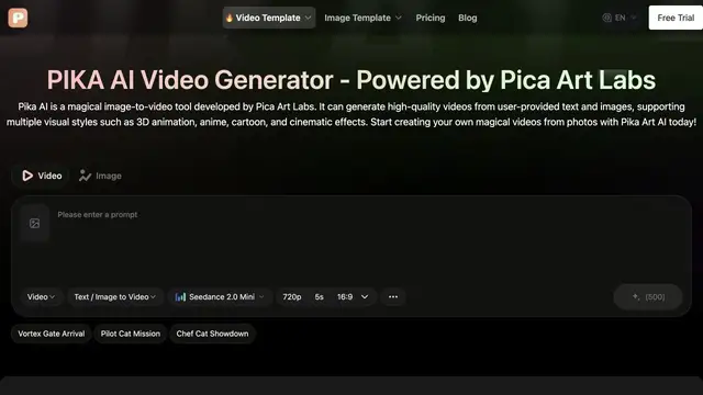 Pika AI website preview