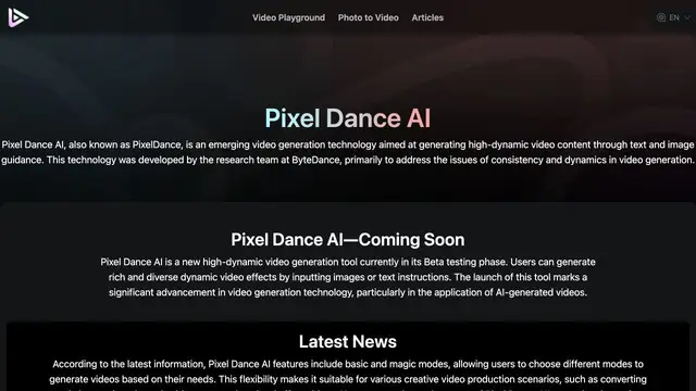 Pixel Dance AI website preview