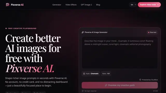 PixVerse AI Image Generator website preview