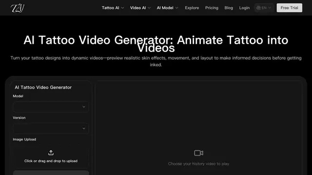 AI Tattoo Video Generator website preview